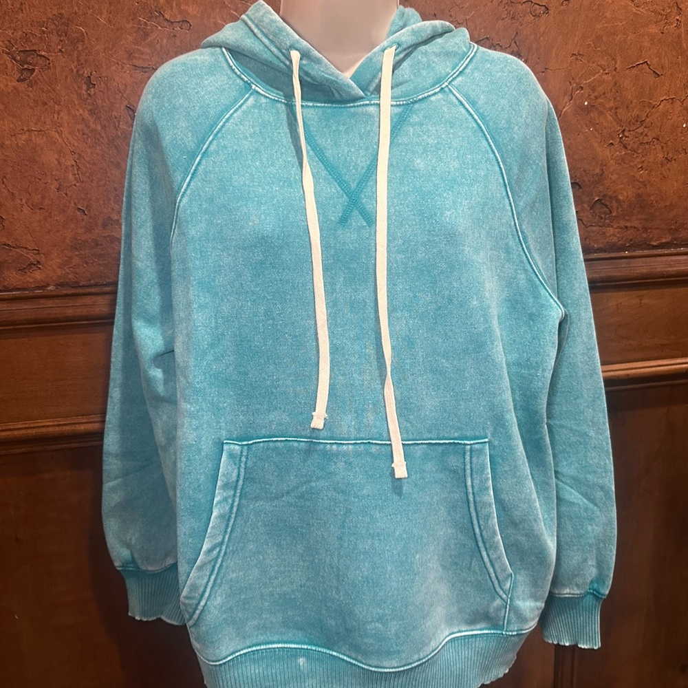 NWOT SIZE S Zenana Outfitters Aqua Blue Hoodie for Women - Picture 2 of 10